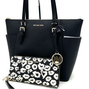 Michael Kors Large Charlotte Tote Bag & Large Continental Wallet Wristlet Black